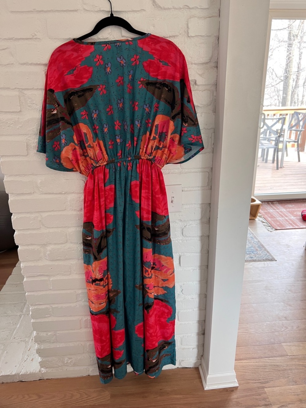 Cost Plus World Market Teal and Coral Floral V-Neck Maxi Dress - Picture 5 of 7